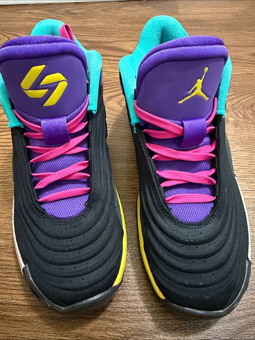 Jordan Kids' Black, Purple & Pink Basketball Sneakers with Yellow Accents